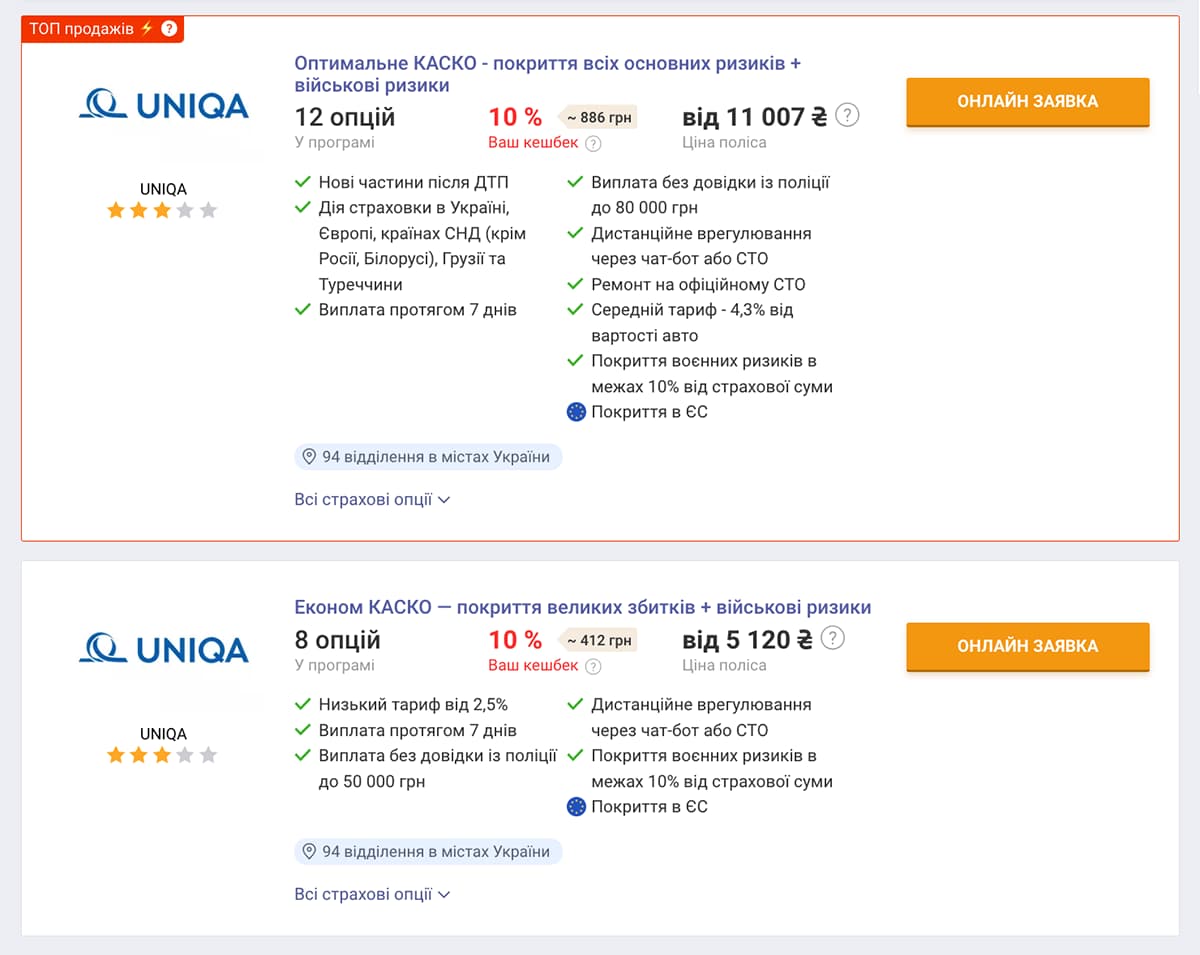 КАСКО з покриттям воєнних ризиків — UNIQA