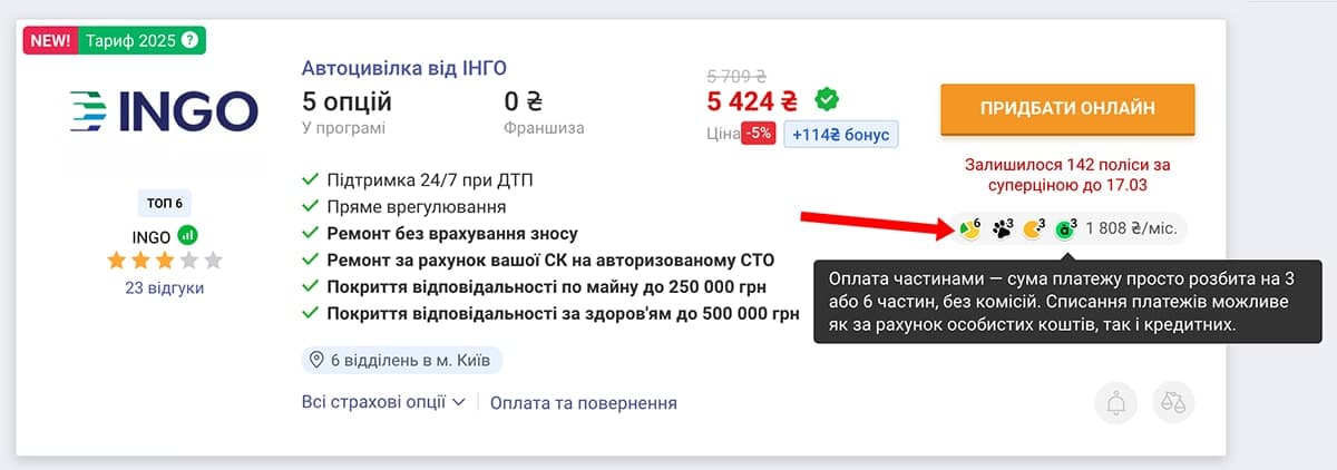 Як оплатити страховку 6 частинами на hotline.finance?