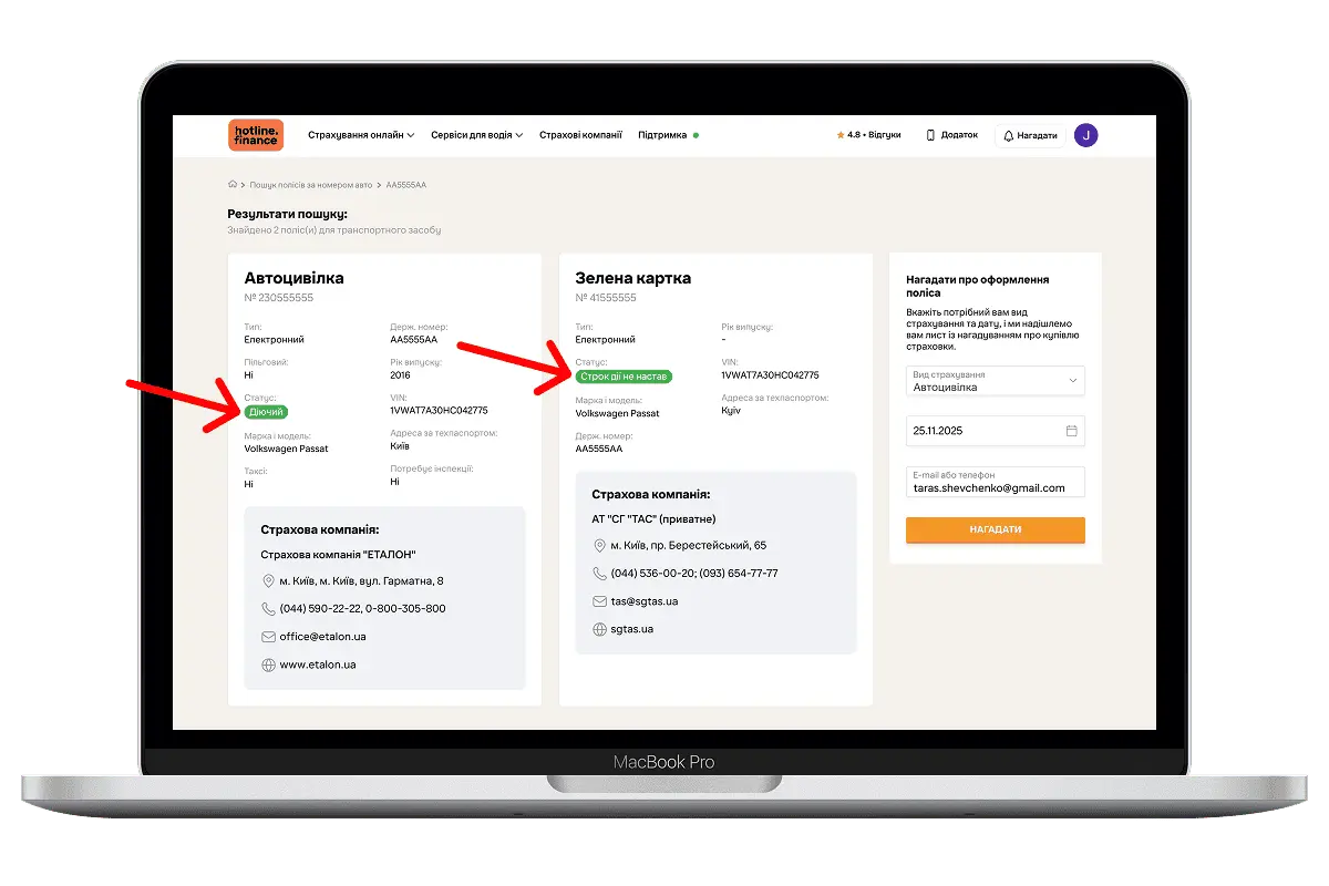 Як перевірити страховку на сайті hotline.finance?