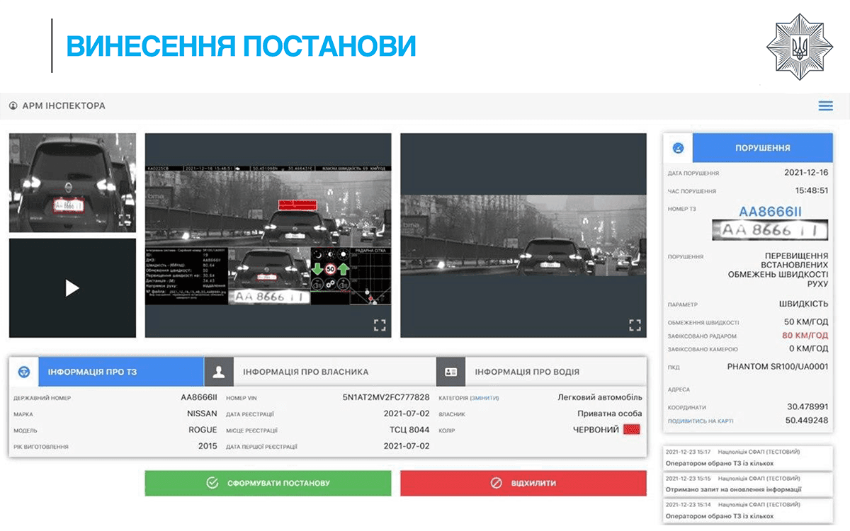 Винесення постанови за порушення, зафіксоване в автоматичному режимі