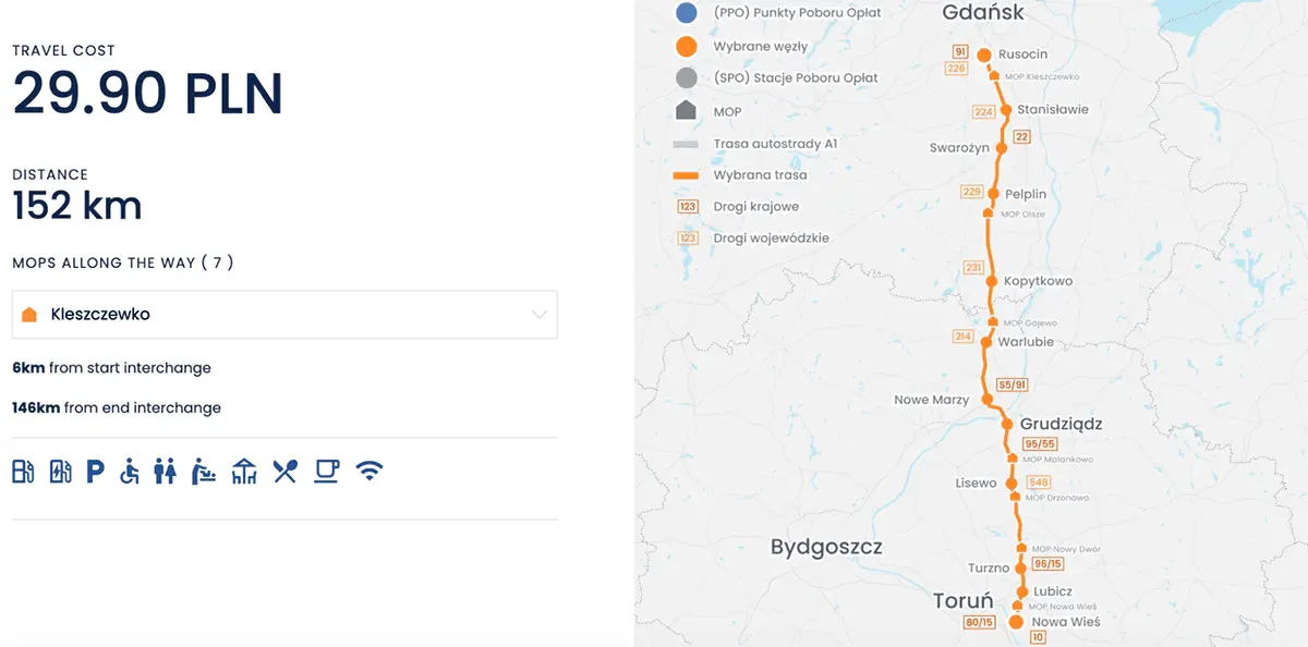 Платні дороги в Польщі — траса A1
