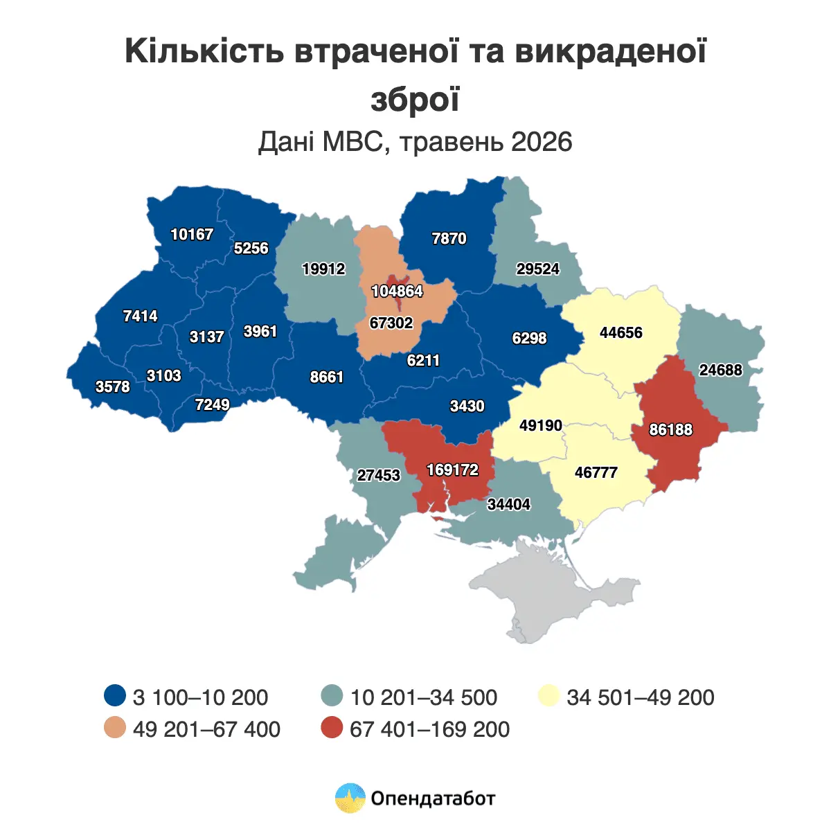 Кількість втраченої та викраденої зброї