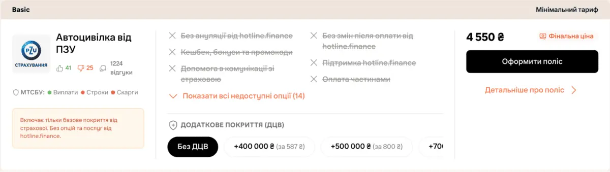Автоцивілка Basic на hotline.finance