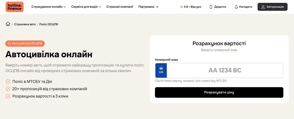 Як оформити автоцивілку Basic, Standard, MAX на hotline.finance